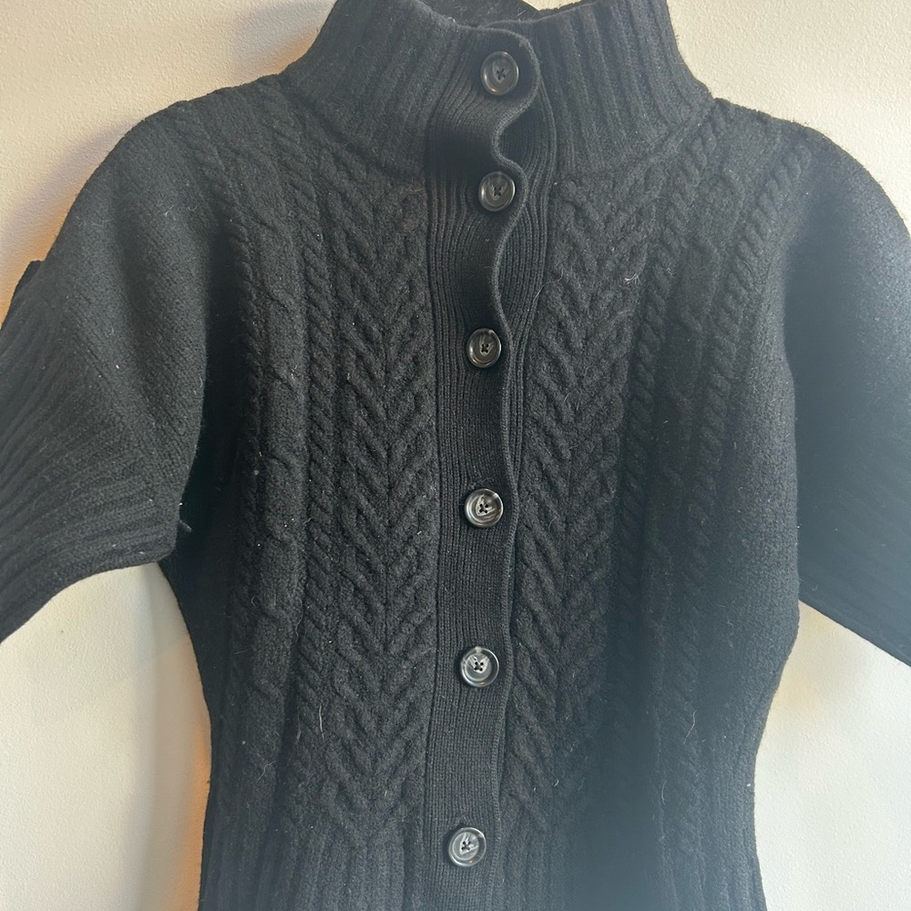 Banana Republic Merino Wool Black Cable Knit Cardigan Quiet Luxury Corporate